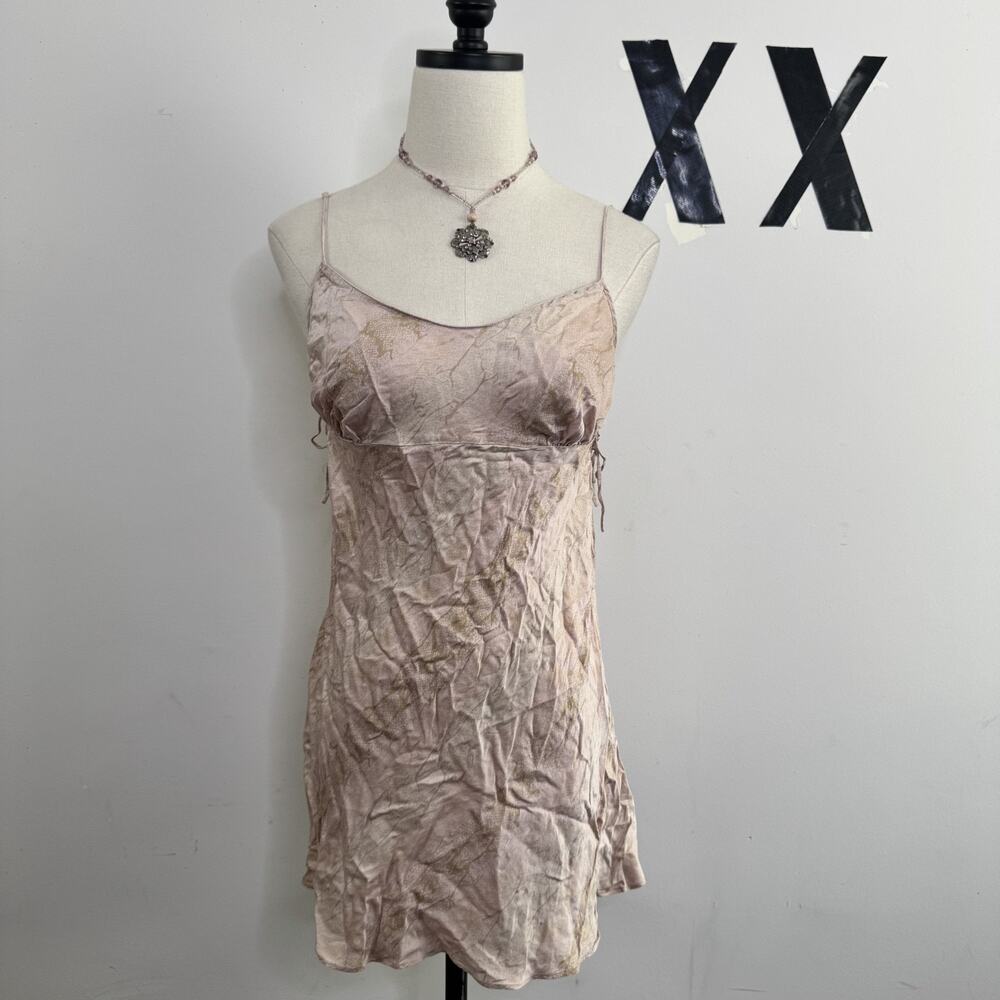 Y2K Victoria’s Secret Pink Silk Snake Print Slip Dress Side Tie Charmeuse L